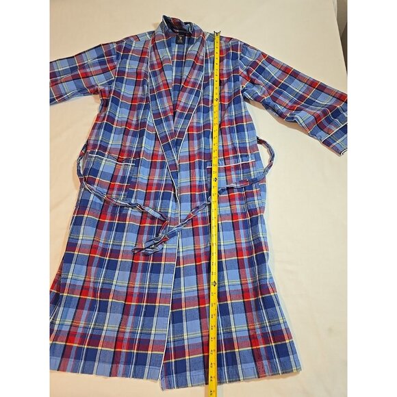 US Polo Assn Logo Robe Men Multicolor Plaid Red Blue 100% Cotton Pocket Size S/M - Picture 13 of 16